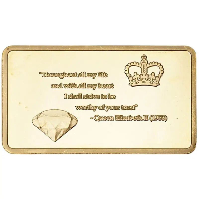 

Queen Elizabeth Collectible Gold Plated Bar Queen Of England Gold Plated Bar For Collection Crown And Diamond Commemorative Coin