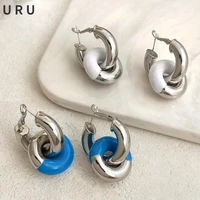 s925 needle popular style round circle earrings for women fashion jewelry brass metal blue white earrings for party gifts