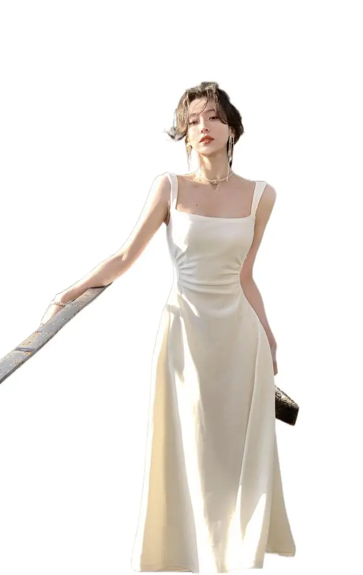 

2023 Women's Clothing Summer Pleated Waist Tight Suspender Dress 0816
