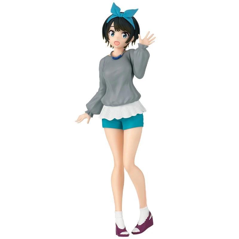 18CM Anime Figure Girlfriend For Hire Sarashina Ruka Casual Wear Blue Shorts Bow Cute Kawaii Pose Standing Model Dolls Toy PVC