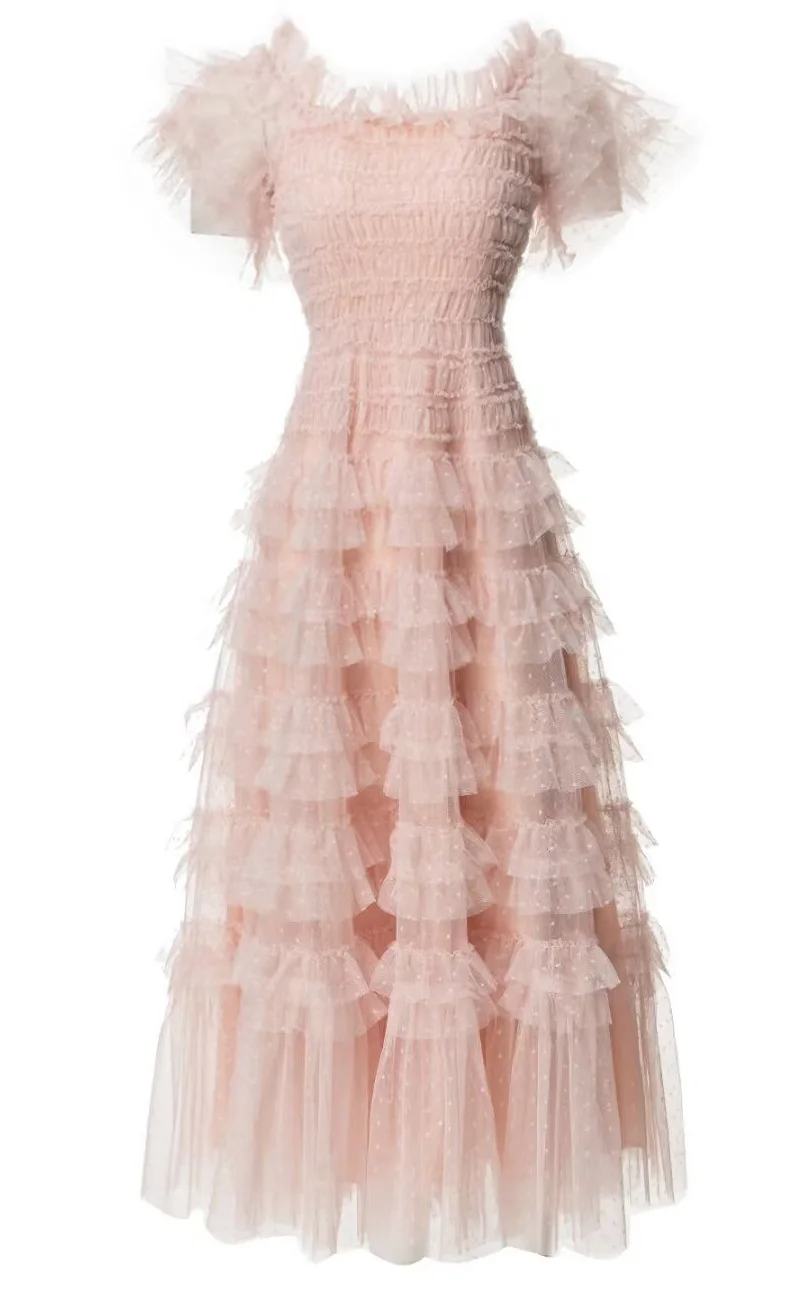 

Женское платье с квадратным вырезом, длинное фатиновое платье из каскадной ткани с оборками и квадратным вырезом, размеры XXL, лето 2023