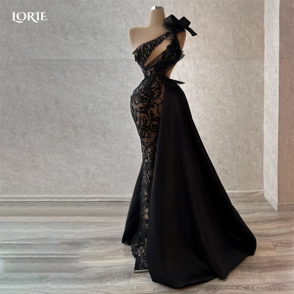 

LORIE Luxury Lace Mermaid Evening Dreses Dubai Bow One Shoulder Beaded Sexy Formal Prom Dress Appliques Celebrity Party Gowns