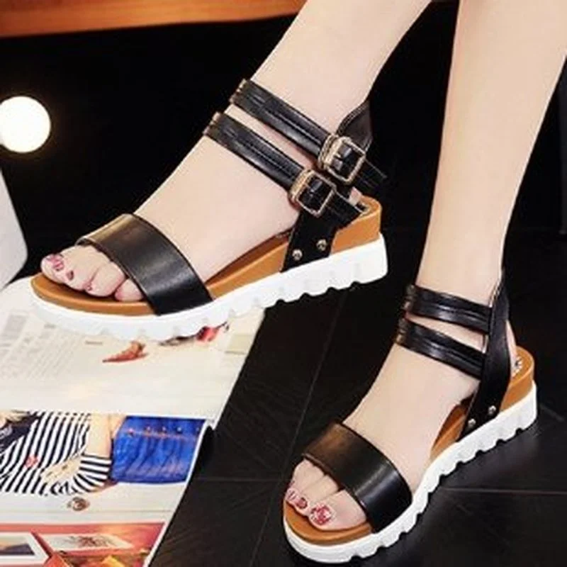 

Solid Color Buckle Sandals Student Korean Version Flat Bottom 2022 Summer New Open Toe Thick Bottom All-match Women's Shoes