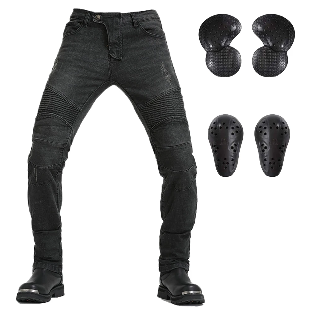 LOMENG Motorcycle Riding Jeans Biker Motocross Pants All Season with CE Removable Armored for Men LMPM45