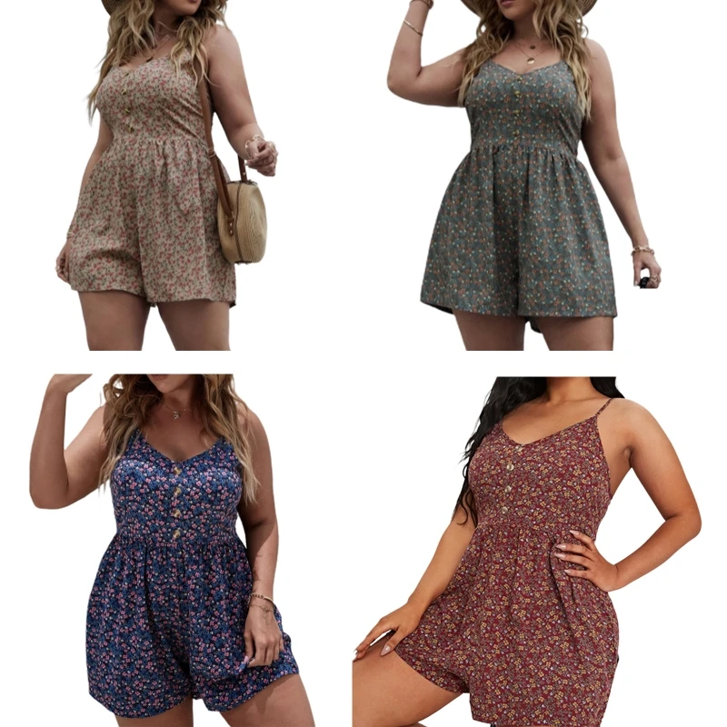 

Women Plus Size Rompers Sexy V Neck Beach Shorts Jumpsuit Spaghetti Strap Romper A5KE