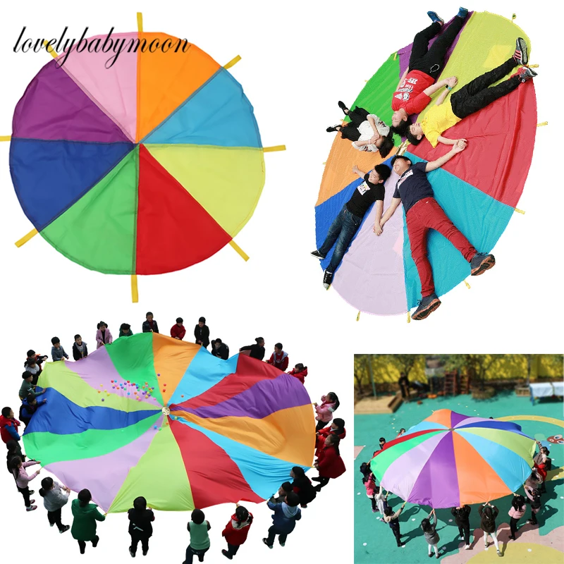 

[Funny] Sports game 2M/3M/4M/5M/6M Diameter Outdoor Rainbow Umbrella Parachute Toy Jump-Sack Ballute Play game mat toy kids gift