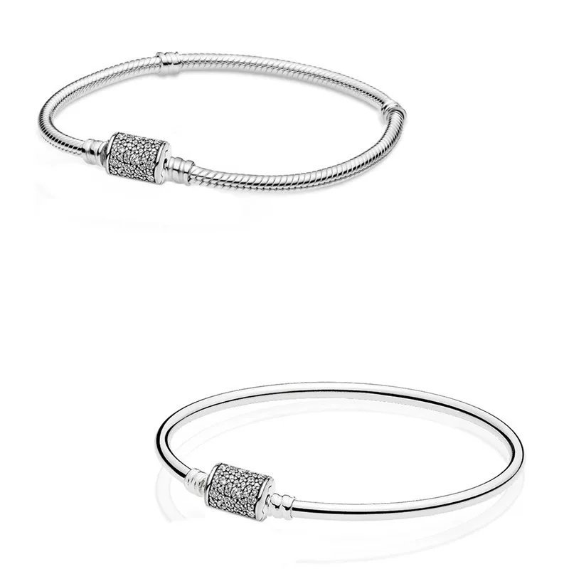 

Original Moments Barrel Clasp With Crystal Bracelet Bangle Fit Women 925 Sterling Silver Bead Charm Fashion Jewelry