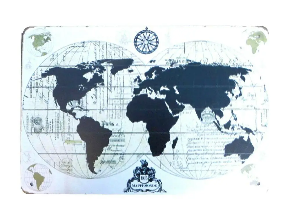 

indoor wall artwork decoration world map tin metal sign