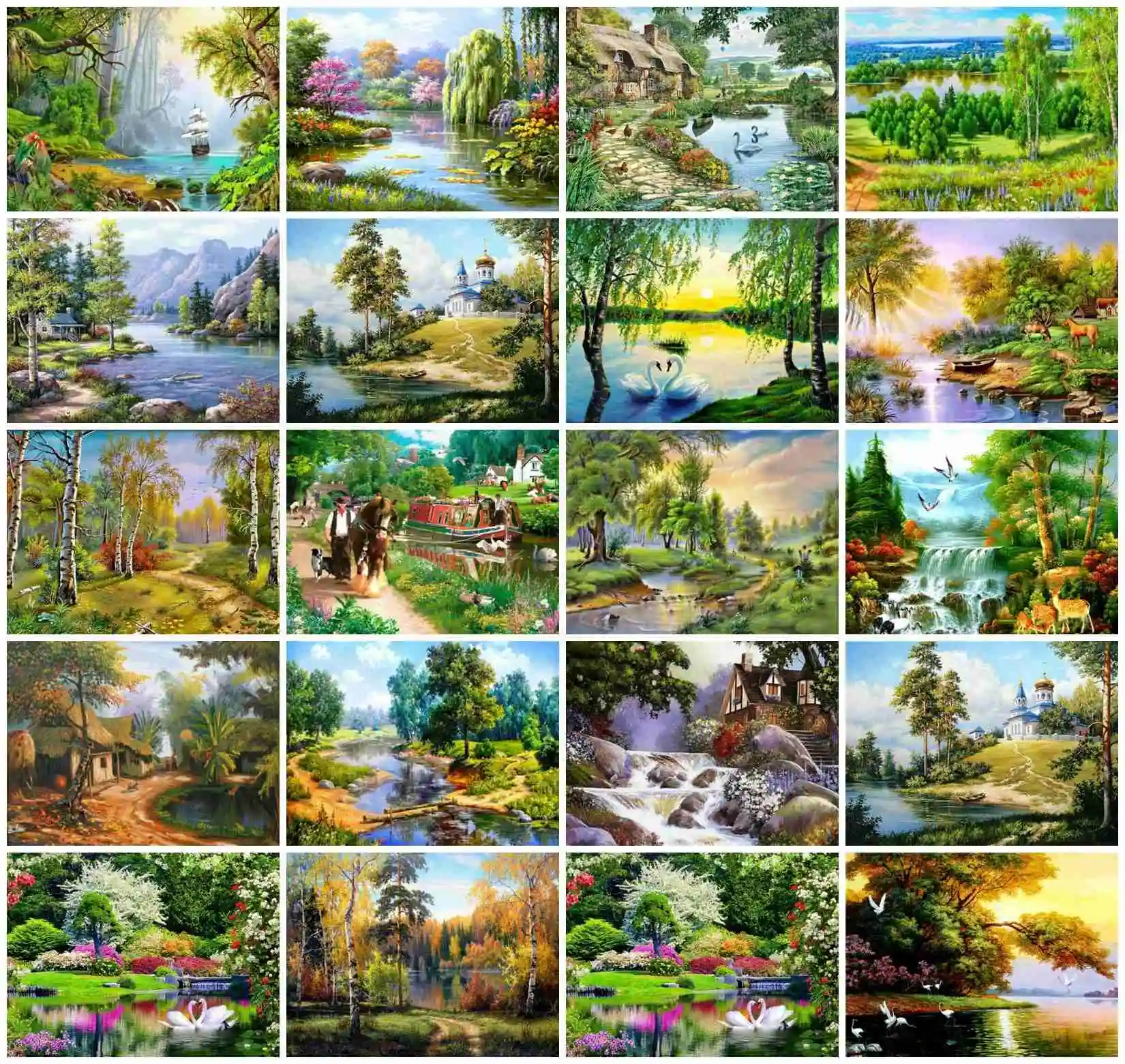 

AZQSD Coloring By Numbers Tree River Forest Spring Canvas Frameless Painting By Numbers Landscape Handpainted Wall Decor Gift
