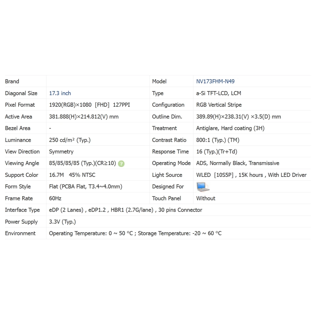 17.3 &quot FHD NV173FHM-N49 Pantalla LCD LED eDP 30Pin 60HZ IPS 1920x1080 NV173FHM N49 | Laptop Screen