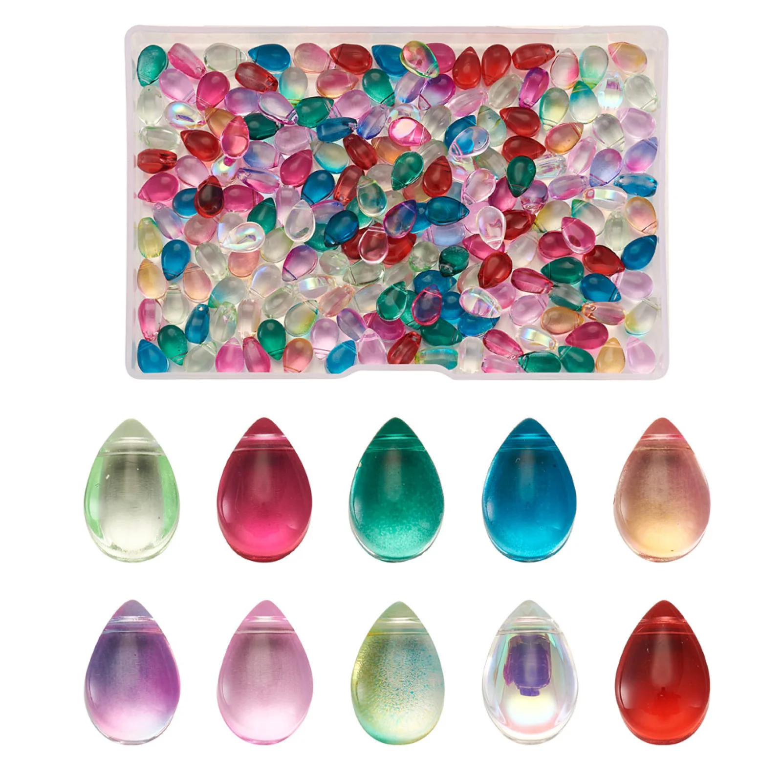 

200Pcs Teardrop Colorful Glass Top Drilled Loose Charms Pendants Beads Earrings for Women Jewelry Making DIY Necklace Findings