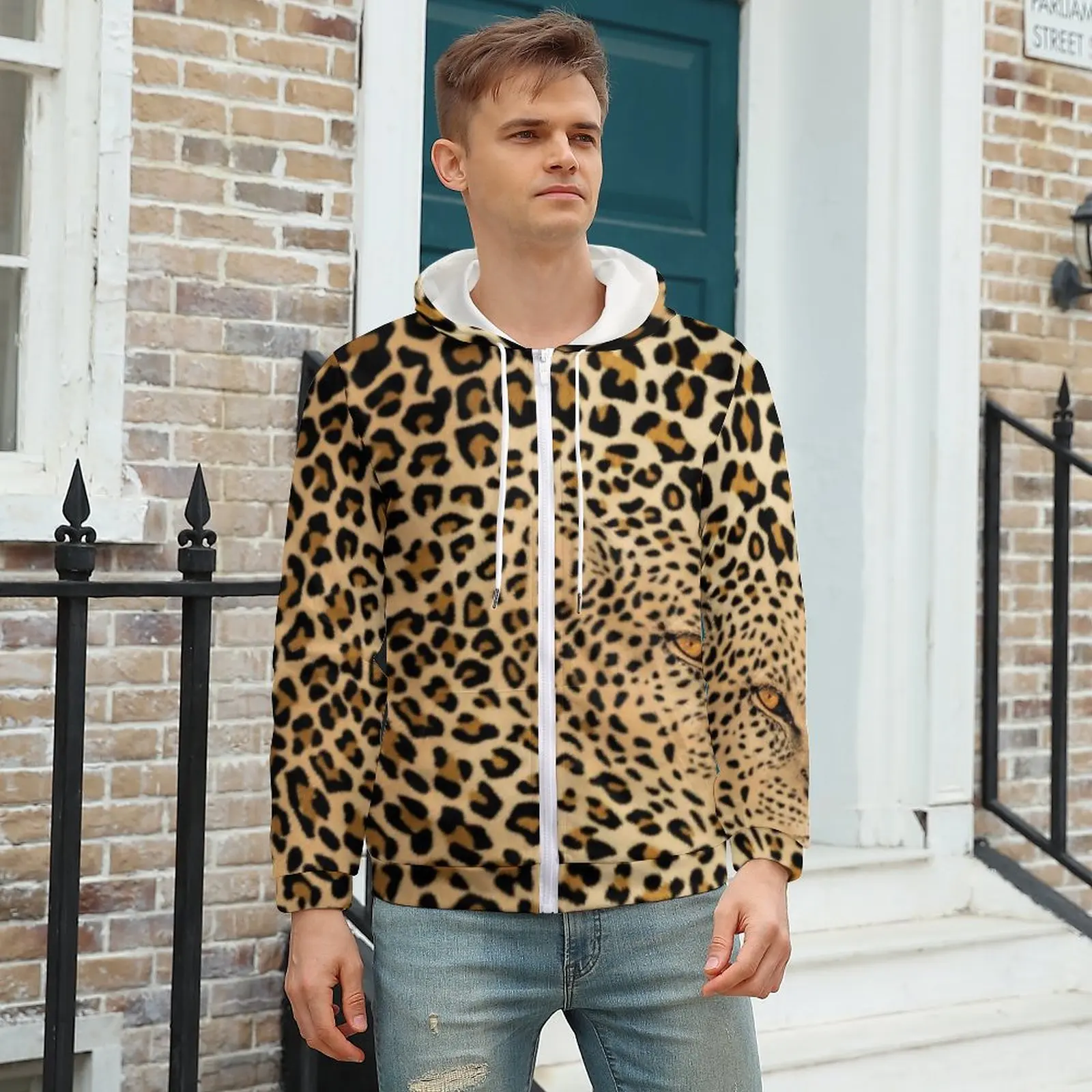 

Cheetah Brown Hoodie Hidden Leopard Graphic Streetwear For Man Hoodies For Man Warm Zip Up Hoodie Oversized