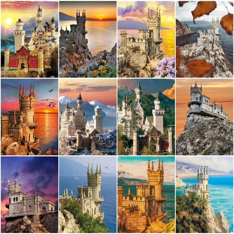 

RUOPOTY 5D Diamond Painting Castle Full Square Drill Diamond Embroidery Mosaic Scenery Craft Kit Home Decoration Arts gift