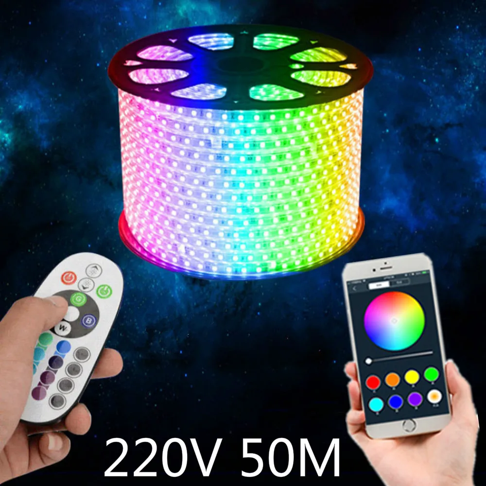 1M-50M 220v led strip indoor WIFI led light RGB 5050SMD outdoor garden Waterproof led strips lights living room ceiling 20m