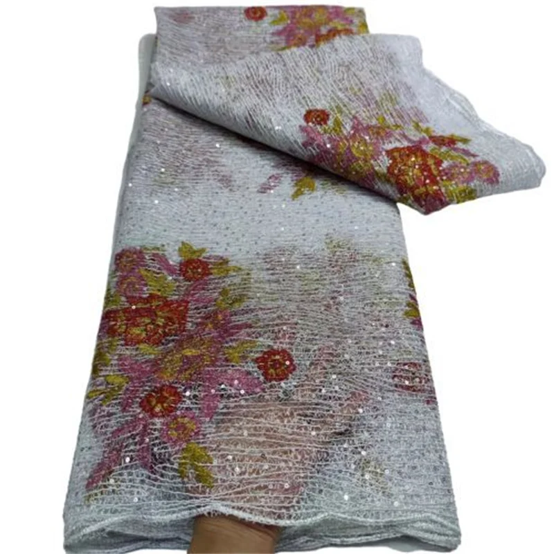 

Multicolor Shine Sequins African Sequins Lace Fabric High Quality Nigerian Embroidery Mesh Lace Fabric For Wedding Party Dress