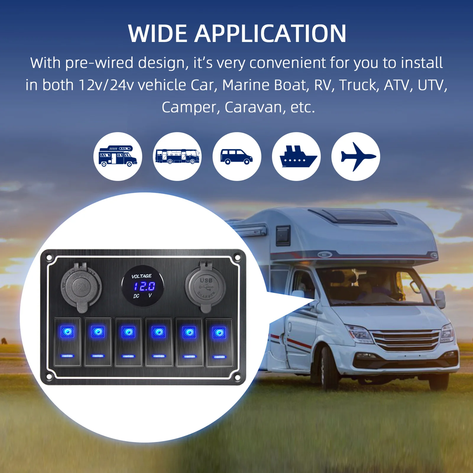 

8 Gang Switch Panel 12v Waterproof Boat Marine Switch Panel + USB Power Socket Rocker Switch Panel for Car Boat Yacht Caravan