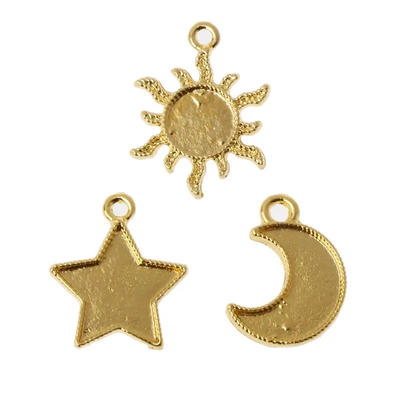

20Pcs Moon Sun Metal Frame Pendant Open Bezel Setting Resin Jewelry Making