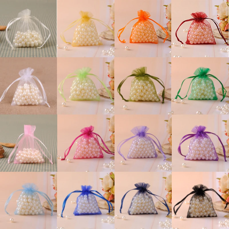 100 шт./лот 24 цвета сумки из органзы на шнурке подарочные пакеты ручной работы