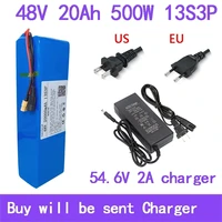 new 48v 20000mah 500w 13s3p xt60 18650 lithium ion battery 20ah for 54 6v e bike electric bicycle scooter with bms charger