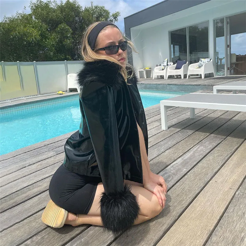 Faux Fur Coat 2022 New Long Sleeve Fur Collar Women's Jacket Fashion Single Breasted Slim Fit Leather Autumn Winter Coat