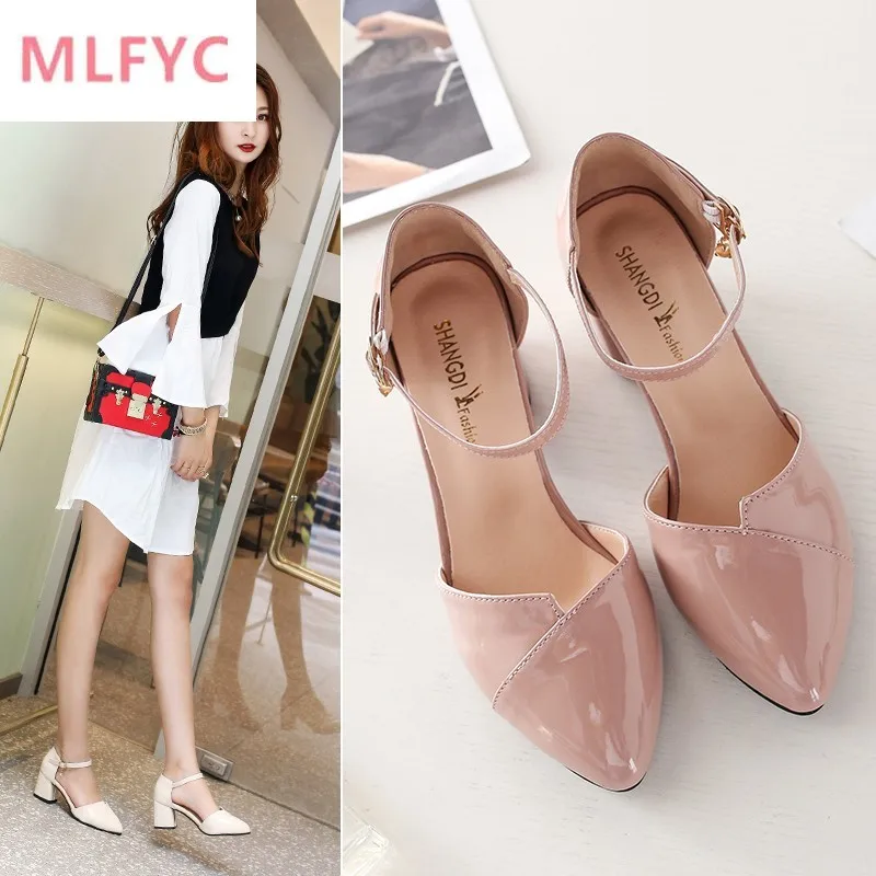 

2020 summer new high heels fashion sexy pointed shoes banquet party high heels ladies sandals Square heel Zapatos Mujer a10