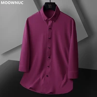 2022 spring and autumn new mens fashion casual seven quarter sleeve stretch slim shirt mens high quality solid color shirt 4xl