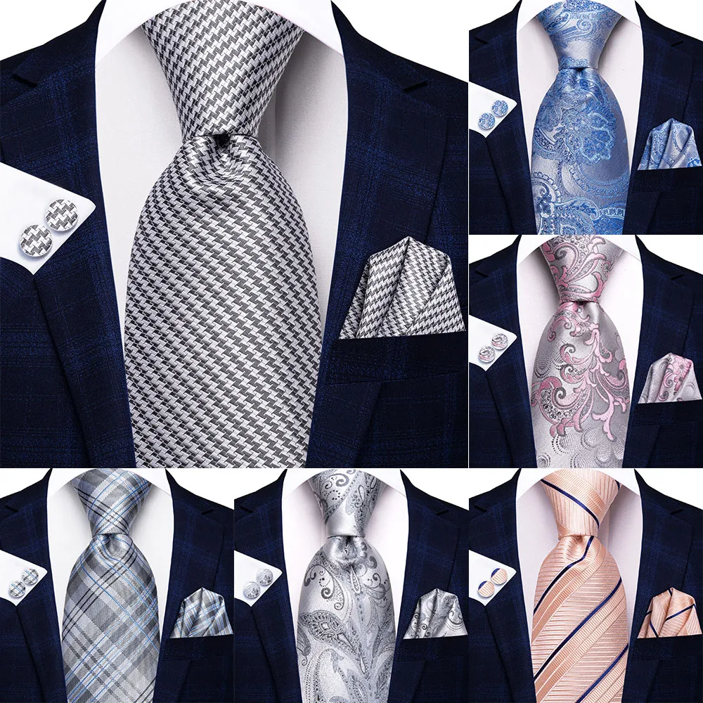 

Белый, серый, полосатый Шелковый Свадебный галстук для мужчин, ручная работа, запонки, подарок, мужской галстук, модные деловые вечерние, Пря...