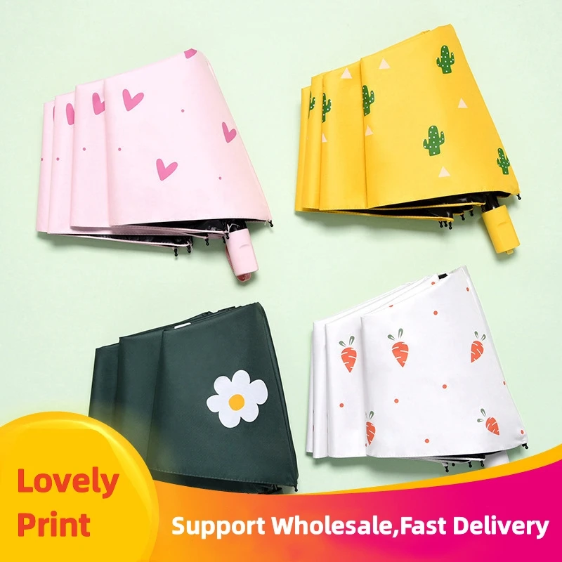 

Cute Printing Manual Sunny And Rainy Umbrella Prevent Bask UV Protection Sunshade Sun Umbrella Vinyl Folding Female Umbrella