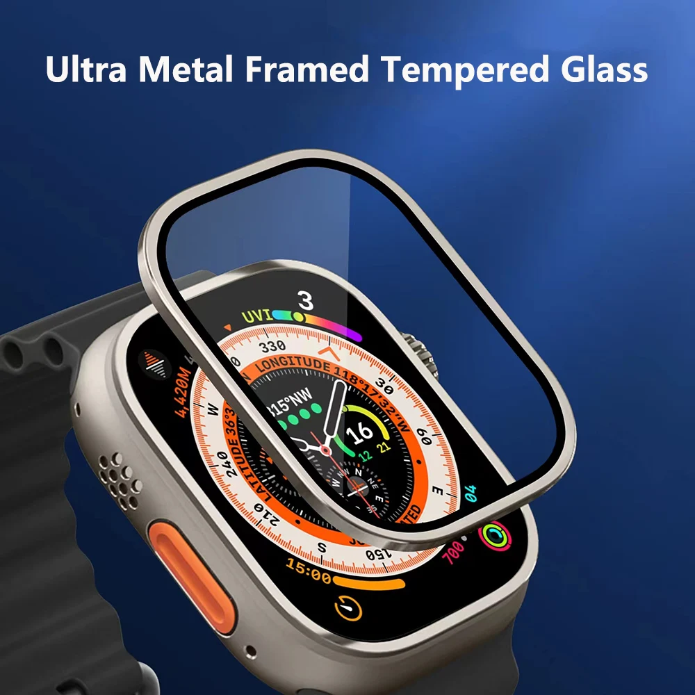 Tempered Glass Full For Apple Watch Ultra 49mm Metal Frame Screen Protector Anti-Scratch iWatch Series 8 Ultra 49mm Accessories