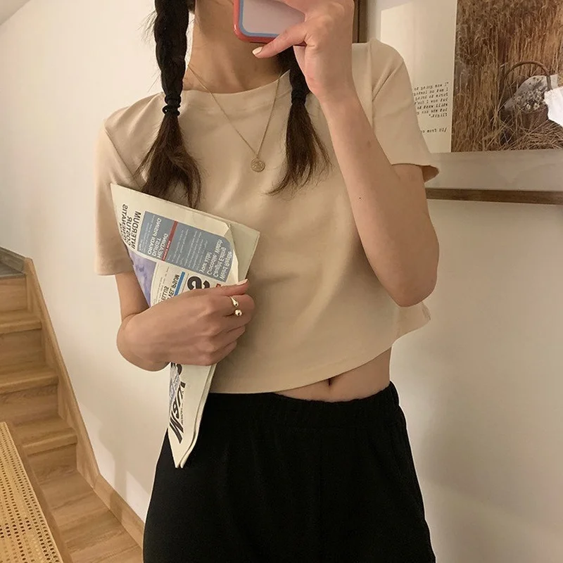 

O Neck Crop Top Women Summer Casual T Shirt Basic Sexy Streetwear Short Sleeve Tee Tops Cute Girls Short Tee Shirts Y2k Clothes