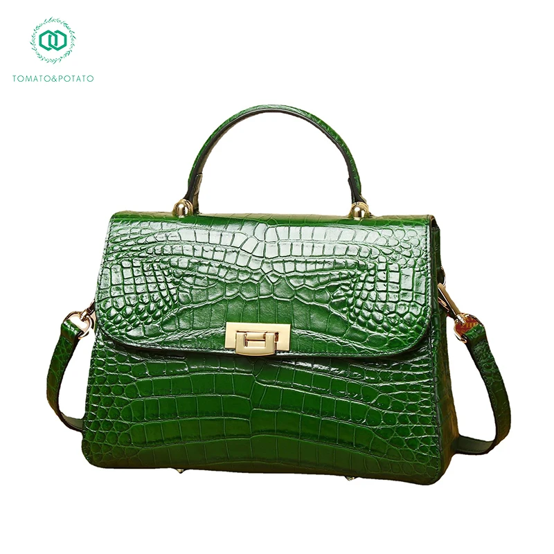 

Crocodile skin print women's leather handbag fashion women's bag one shoulder oblique span baotou layer cowhide high-end bag