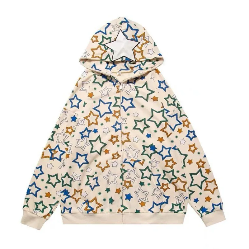 Y2k толстовки с принтом пятиконечной звезды женские свободные рубашки капюшоном