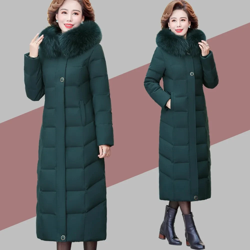 2022 X-long Thicken Middle-aged Womens Winter Coats Cotton Long Parkas New Winter Jacket Women Hooded Fur Collar  High Quality