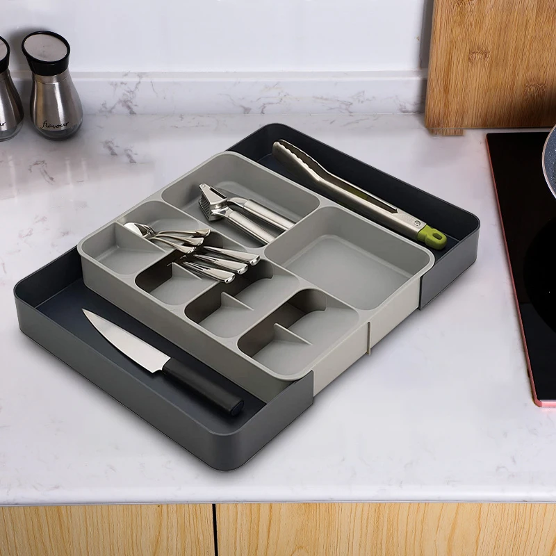 Holaroom Creative Cutlery Storage Tray Fork Spoon Knife Kitchenware Organizer Tableware Separation Storage Container Retractable