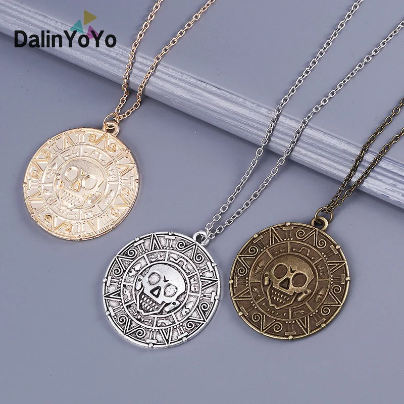 

Wholesale Vintage Necklace Pirates of the Caribbean Aztec Gold Coin Pendant chain Jewelry Gifts
