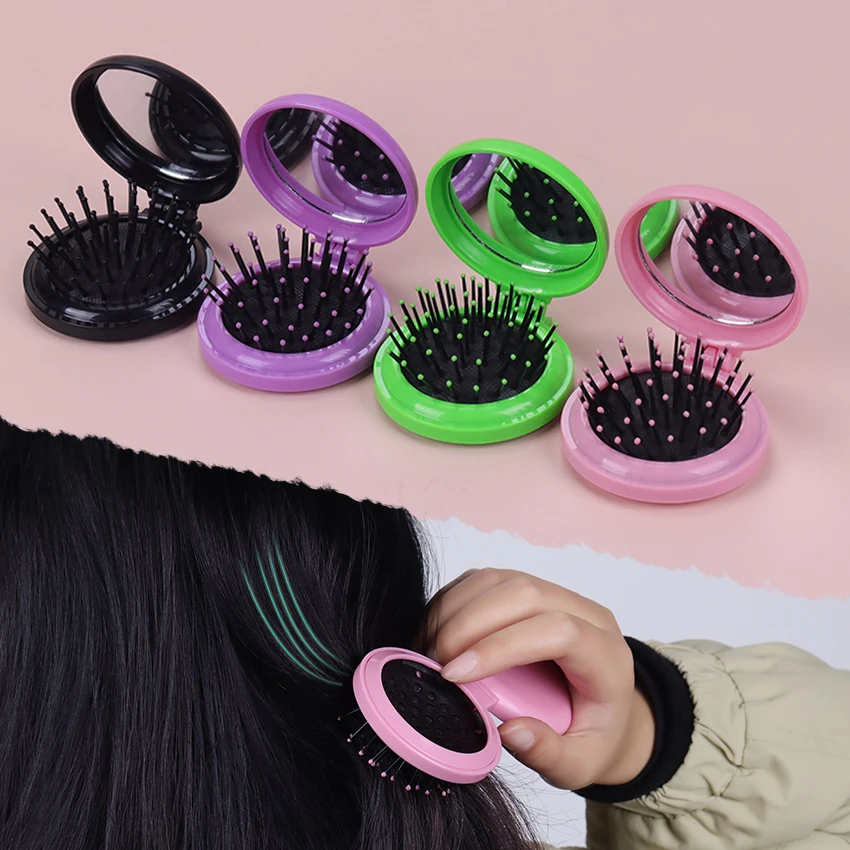 1PC Hair Comb Folding Massage Hair Brush Round 4 Colors Mini Airbag Comb With Mirror Travel Hairbrush Makeup Comb