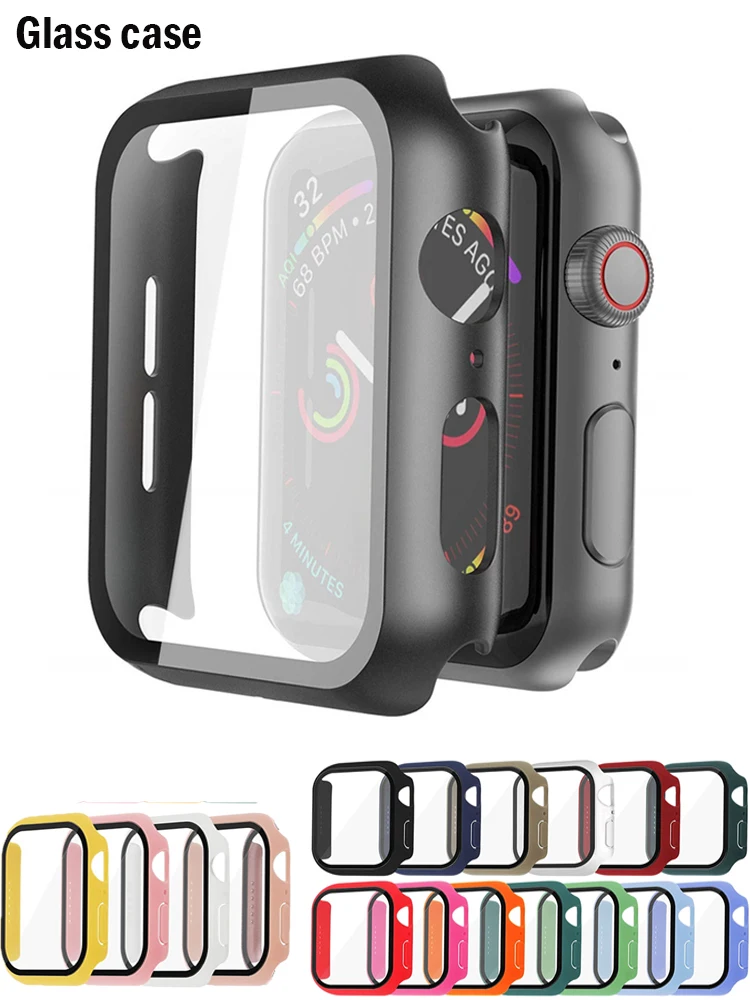 Фото Закаленное стекло + крышка для Apple Watch 10 дюймов, 45 мм, 41 мм, 44 мм, 40 мм, 42 мм, 38 мм, защитная пленка для экрана из поликарбоната серии 9, 8, 7, 6, 5, 4, 3, se №1