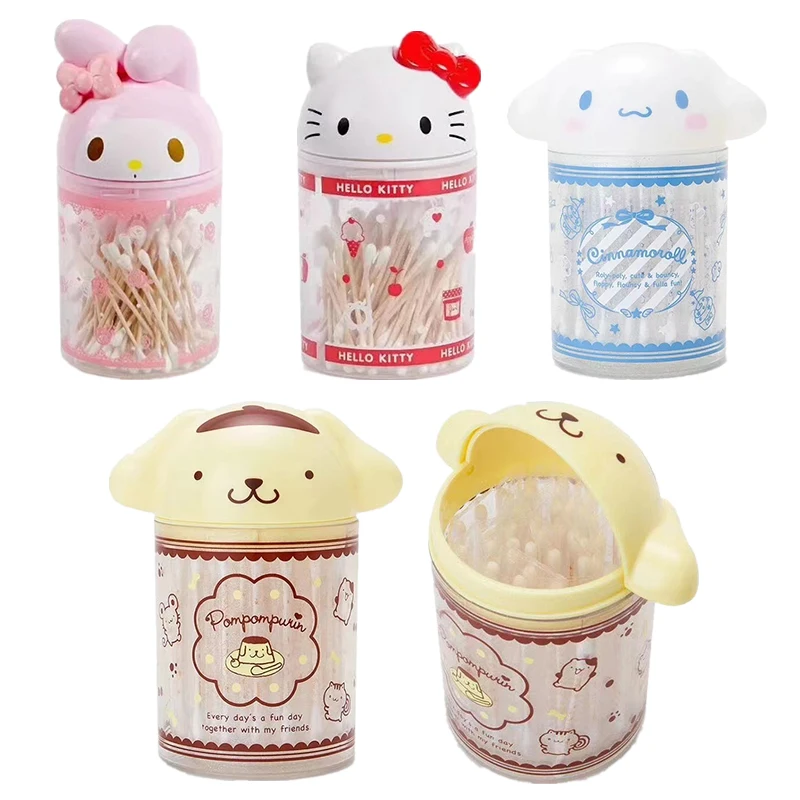 

Cartoon Anime Makeup Organizer Kawaii My Melody Kittys Cinnamoroll Purin Swabs Storage Box High Capacity Cosmetic Container Gift