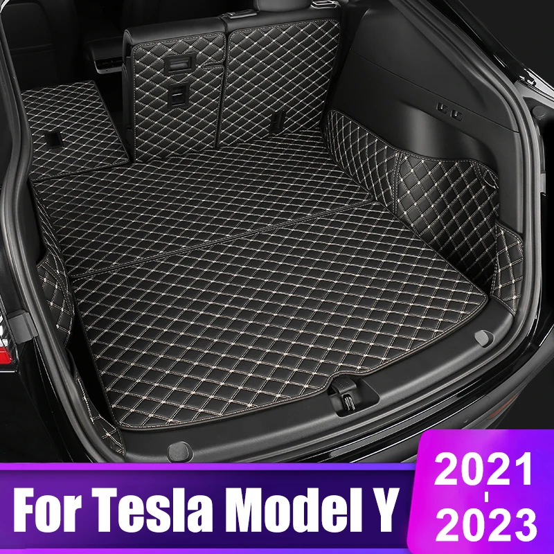 

For Tesla Model Y 2021 2022 2023 Leather Car Trunk Protection Mat Carpets Cargo Tray Cover Interior Accessories