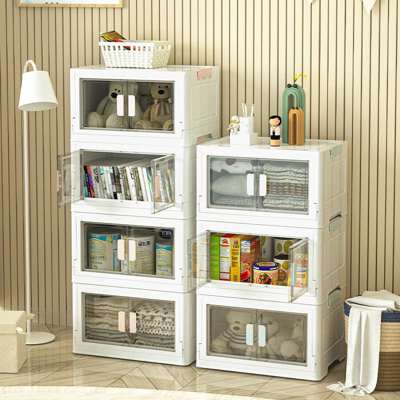

Collapsible Storage Basket Single Double Door Plastic Foldable Storage Crate Sundries Cabinet Organizer For Home Kitchen Bedroom