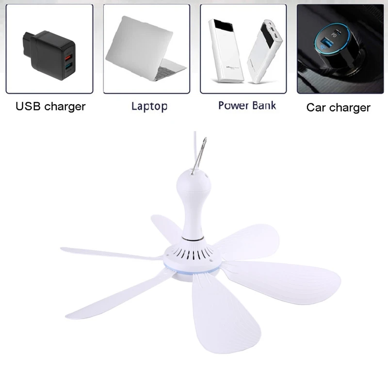 

Silent 6 Leaves USB Powered Ceiling Canopy Fan with Remote Control Timing 4 Speed Hanging Fan for Camping Bed Dormitory Tent