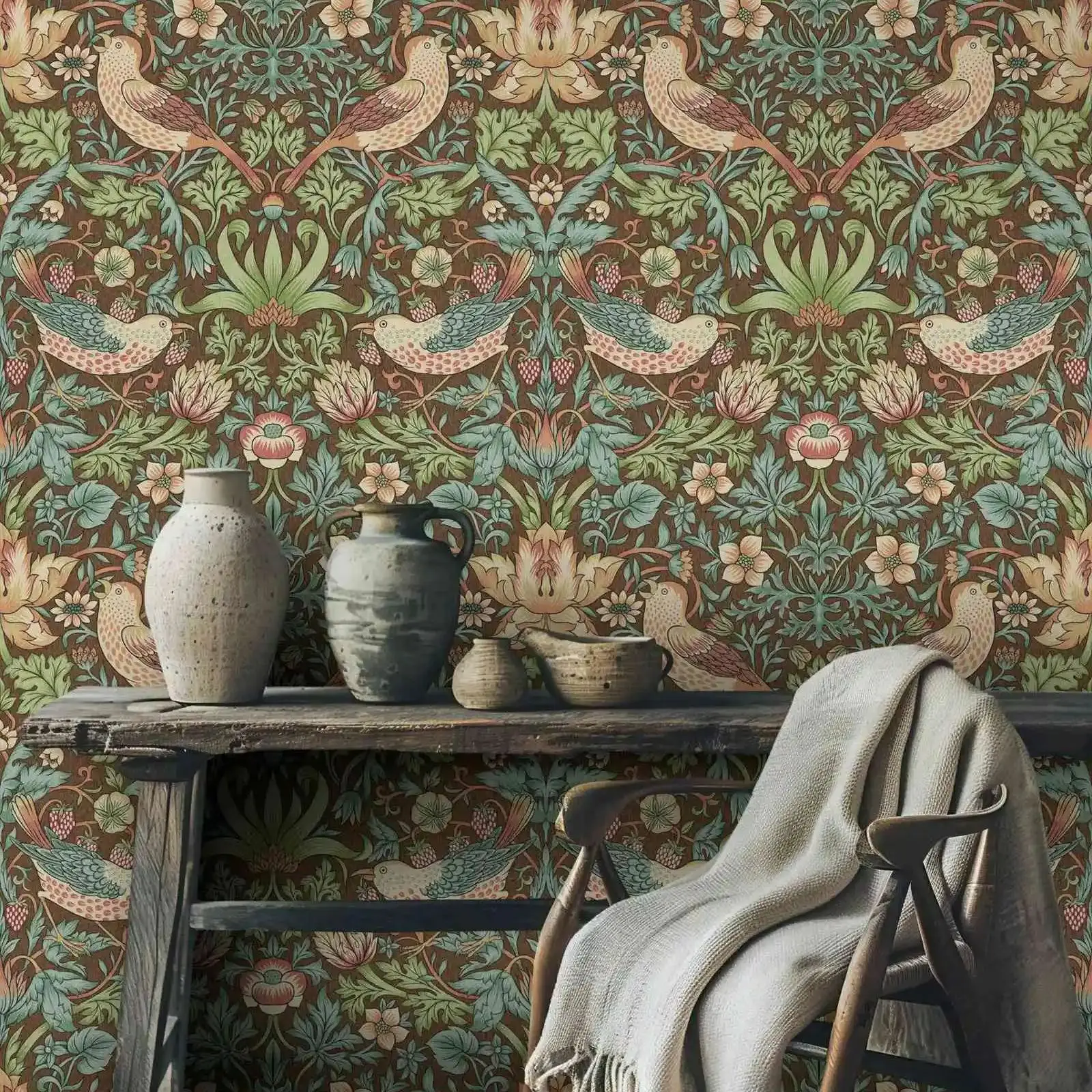

Обои Strawberry Thief от William Morris, винтажная настенная роспись с цветочным рисунком, или Tradition Un-паста, настенное искусство для домашнего декора