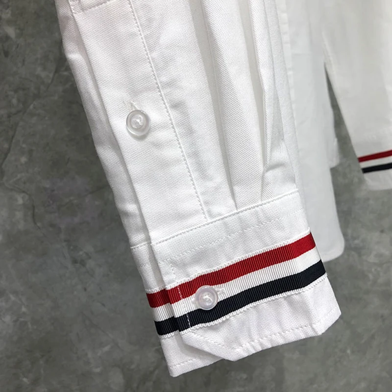 TB THOM Shirt  Fashion Brand Men's Shirt RWB Cuff Stripe Casual Cotton Oxford Slim Fit Custom Wholesale  High Quality TB Shirt