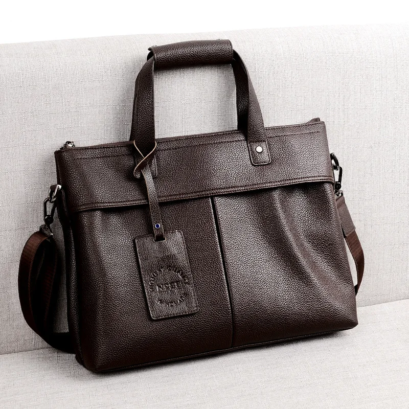 Men's Bag Briefcase Men's Business Handbag Soft Leather Men's Bag Computer Shoulder Messenger Bag Large Capacity Work A4 File
