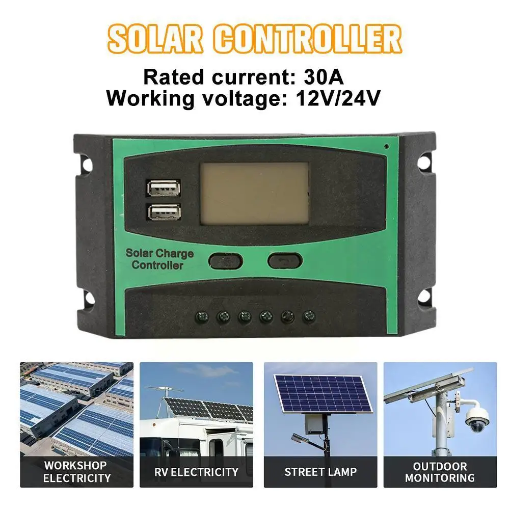 

PWM Solar Panel Battery Regulator 30A Upgraded Dual Battery USB Controller Solar Regulator Panel Controller 12V/24V Charge V6Y0