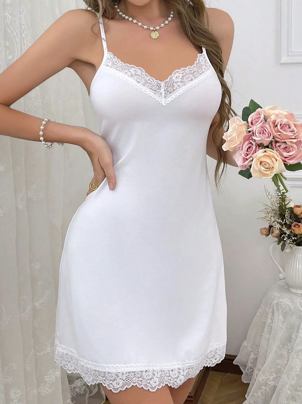 Женская модная однотонная кружевная майка-юбка без рукавов с V-образным вырезом и