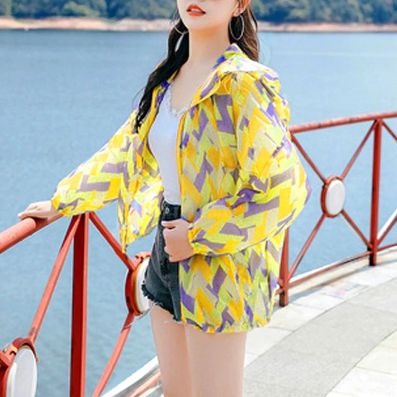 

2023 Women's Clothing Fashion Loose Zipper Simplicity Printing Comfortable Hooded Sports Quick Dry Spring Summer Thin Jackets