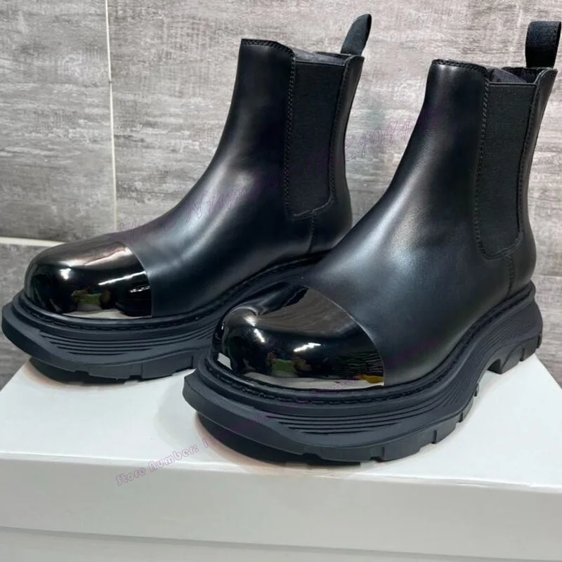 Черные мужские ботинки челси на платформе матовые кожаные роскошные ручной