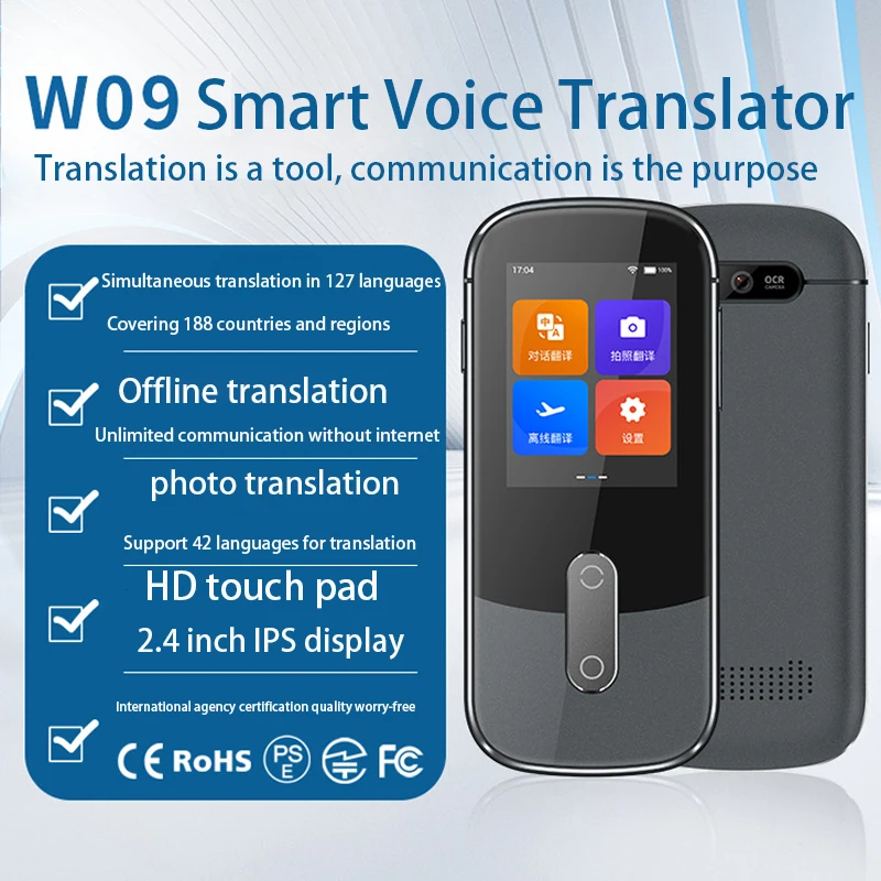 

W09 металлический чехол WiFi + Hotspot переводчик 42 языка s фото переводчик 2,4 дюймовый сенсорный экран Smart 127 язык переводчик