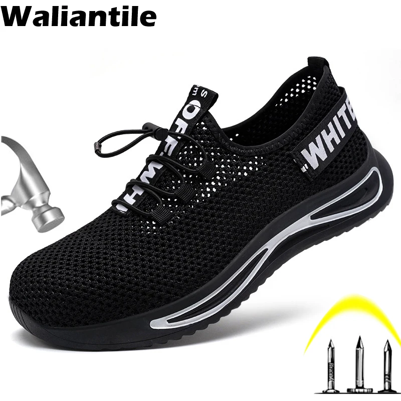 Waliantile Summer Safety Shoes Sneakers For Men Male Breathable Lightweight Industrial Work Boots Anti-smashing Steel Toe Shoes